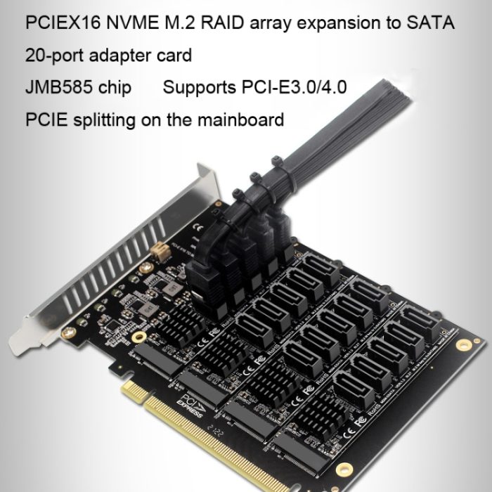 PCIEX16 NVME M.2 RAID-Array-Erweiterung SATA 20-Port-Übertragungskarte – Bild 3