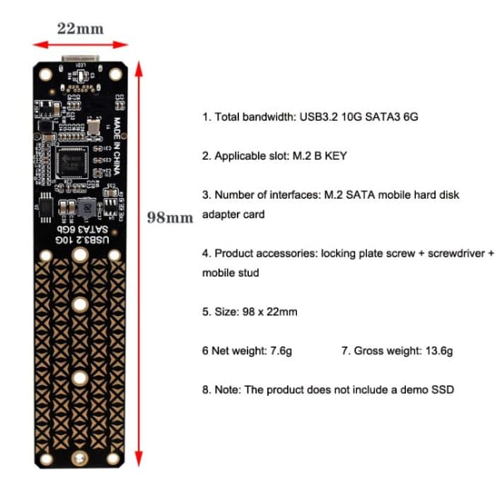 NGFF M.2 Bkey SATA Festplatte SSD zu USB3.1 Typ-C / USB-C Erweiterungskarte Konvertierungskarte, SSD To USB3.1 – Bild 12