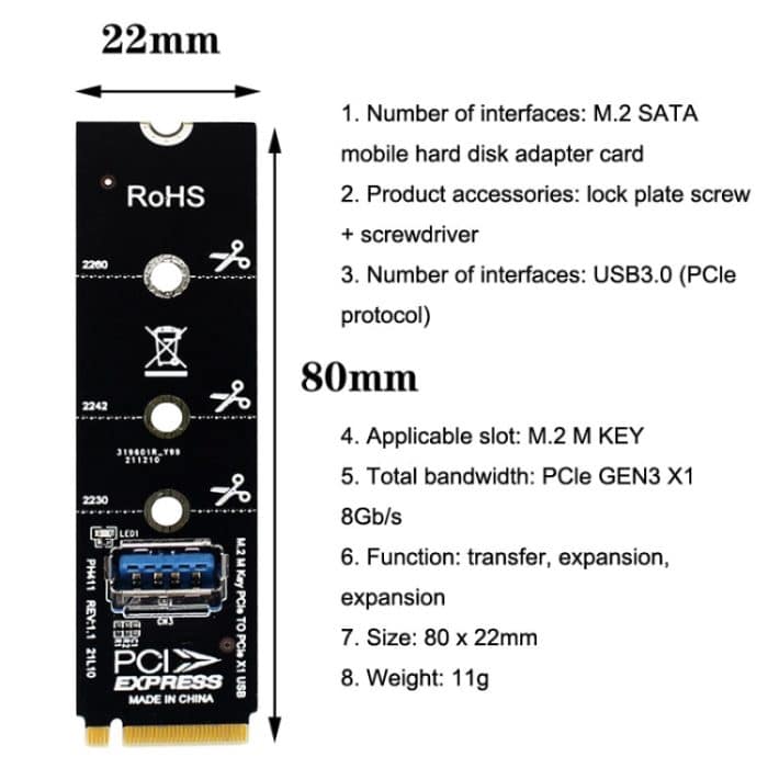5 Stück NGFF M.2 Rotor PCI-E Kanal USB3.0 Transferkarte Grafikverlängerungsübertragung, NGFF M.2 to PCI-E Channel – Bild 8