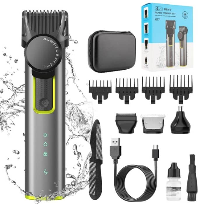 IPX5 wasserdichter Herren-Multifunktions-Friseur 4-in-1-Rasierer, Nasenhaar-Set, USB-Ladedruck – Bild 2