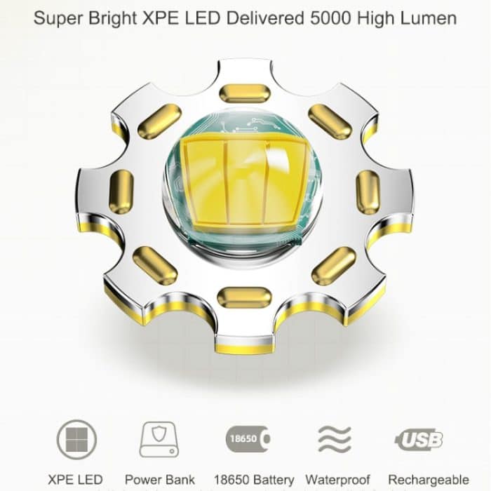 1200 mAh LED-Lithium-Batterie-Taschenlampe mit starker Beleuchtung für den Außenbereich, Fixed Focus Silver, Fixed Focus Black, Zoom Silver, Zoom Black – Bild 10