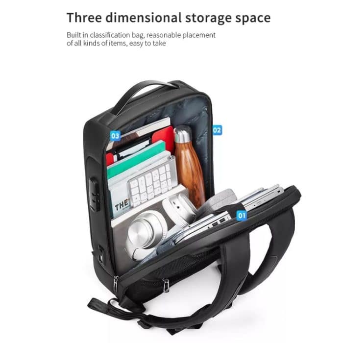 Business-Reisetasche mit großem Fassungsvermögen, multifunktionaler wasserdichter Laptop-Rucksack mit USB-Anschluss – Bild 7