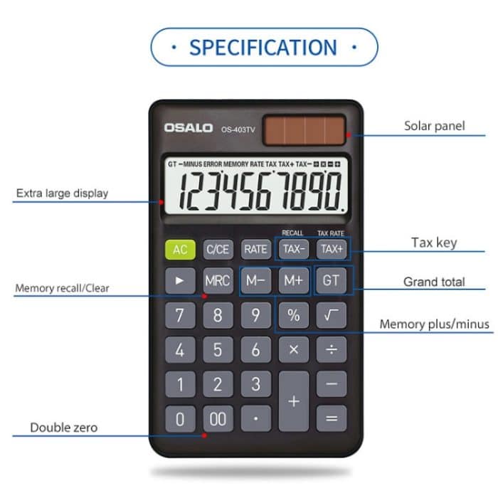 OSALO OS-403TV Mini-Studenten-Desktop-Rechner mit 10-stelligem LCD-Bildschirm und Solar-Doppelstromversorgung – Bild 5