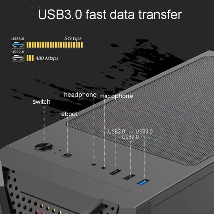 Transparentes ATX-Computergehäuse aus Acryl mit 6 Lüfterpositionen und USB 3.0-Schnittstelle, Black, White – Bild 10