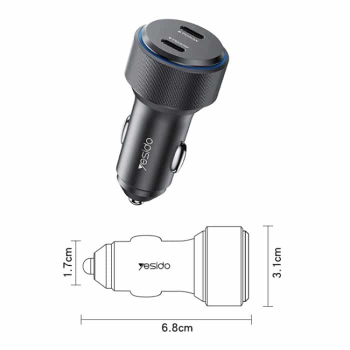 Yesido Y48 60W Auto-Schnellladegerät Aluminium Aluminium Doppelter Typ-C/USB-C-Anschluss Autoladegerät, Y48 – Bild 2