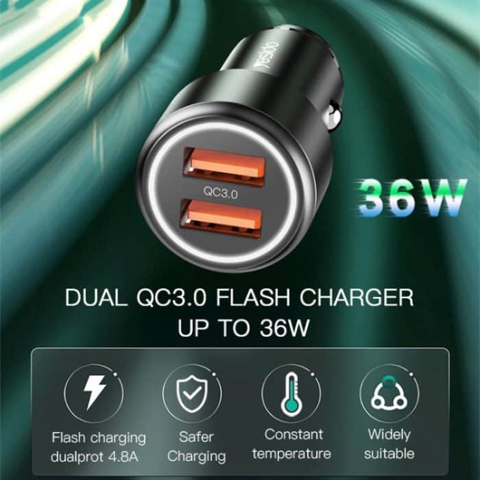 Yesido Y43 Dual USB Port Auto Schnellladegerät Zigarettenanzünder 36W Autoladegerät – Bild 3