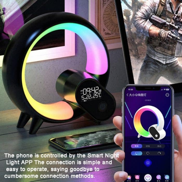 Multifunktionaler RGBW-Atmosphärenlicht-Bluetooth-Lautsprecher Sonnenaufgang Wecklampe Digitalanzeige Wecker, RGBW Black, RGBW White – Bild 11
