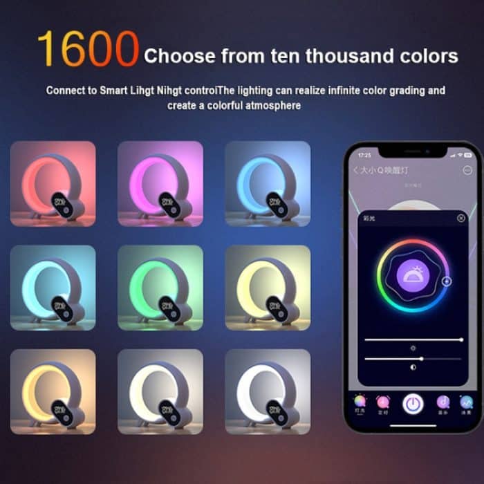 Multifunktionaler RGBW-Atmosphärenlicht-Bluetooth-Lautsprecher Sonnenaufgang Wecklampe Digitalanzeige Wecker, RGBW Black, RGBW White – Bild 12