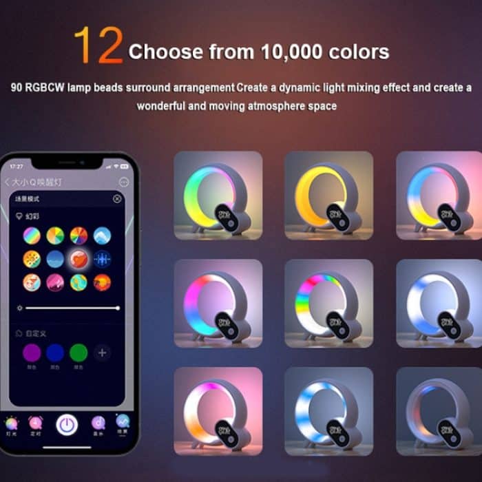 Multifunktionaler RGBW-Atmosphärenlicht-Bluetooth-Lautsprecher Sonnenaufgang Wecklampe Digitalanzeige Wecker, RGBW Black, RGBW White – Bild 13