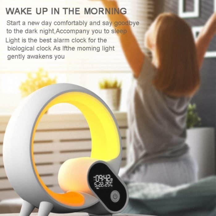 Multifunktionaler RGBW-Atmosphärenlicht-Bluetooth-Lautsprecher Sonnenaufgang Wecklampe Digitalanzeige Wecker, RGBW Black, RGBW White – Bild 6