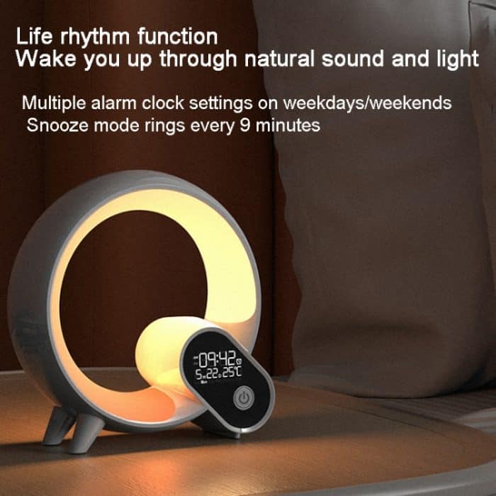 Multifunktionaler RGBW-Atmosphärenlicht-Bluetooth-Lautsprecher Sonnenaufgang Wecklampe Digitalanzeige Wecker, RGBW Black, RGBW White – Bild 9