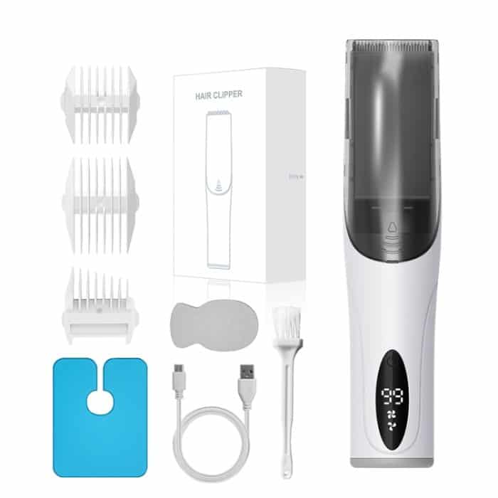 Elektrischer, wasserdichter Friseur-Kinder-Haarschneider, geräuscharm, wiederaufladbar, Push-Clipper, Digital Version White, Suction Upgrade Version White – Bild 13