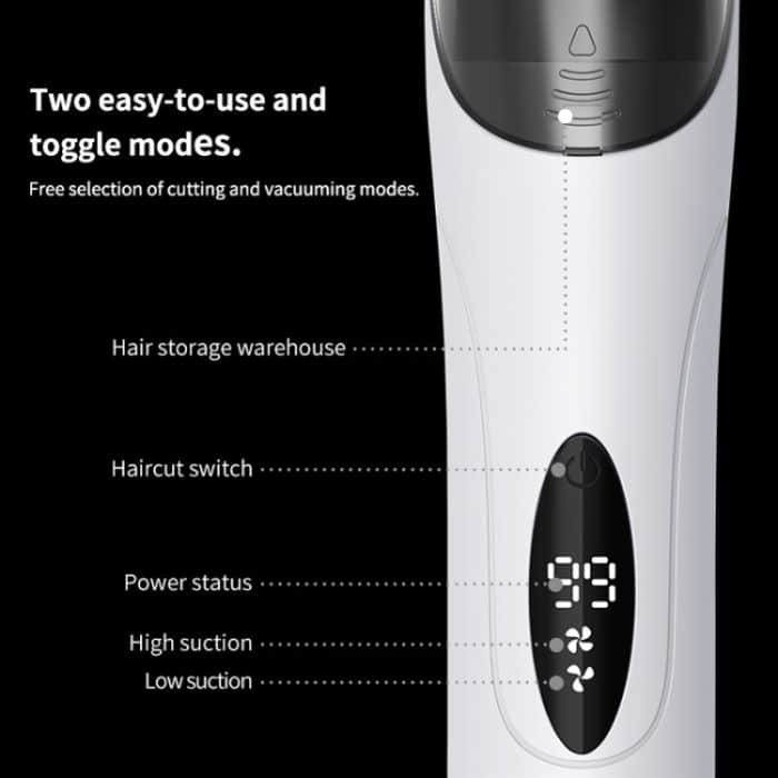 Elektrischer, wasserdichter Friseur-Kinder-Haarschneider, geräuscharm, wiederaufladbar, Push-Clipper, Digital Version White, Suction Upgrade Version White – Bild 14