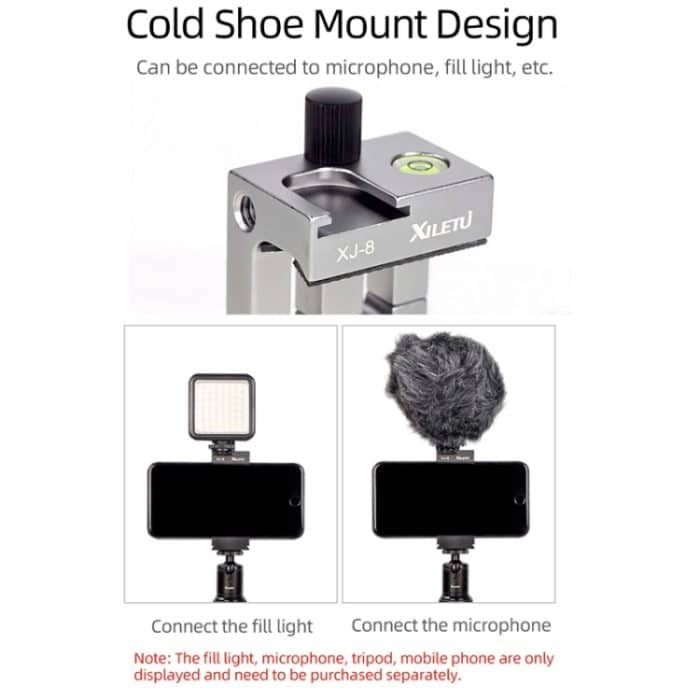 XILETU XJ-8 Aluminiumlegierung Kamerakopf Stativ Handyclip – Bild 6