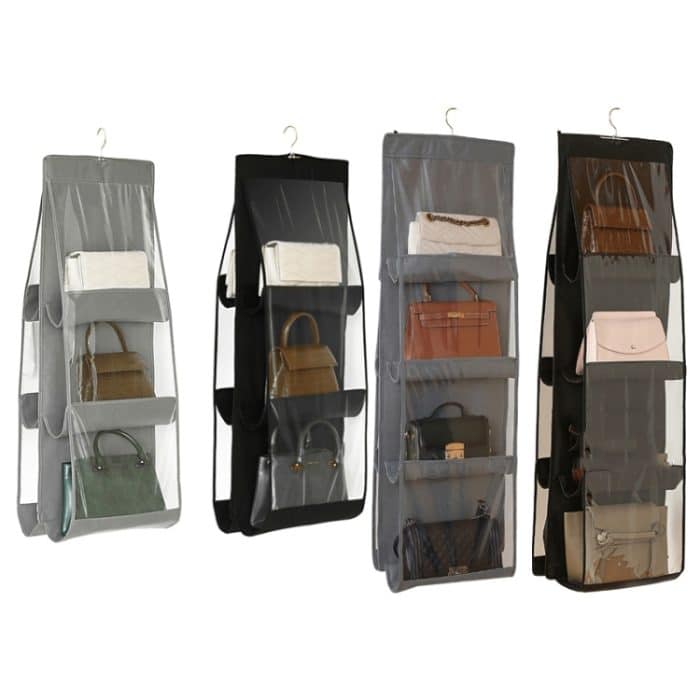 2 Stück doppelseitige transparente Aufbewahrungstasche für Schlafzimmer, Kleiderschrank, Aufbewahrung, staubdicht, Hängetasche, Gray 6 Grid, Black 6 Grid, Gray 8 Grid, Black 8 Grid – Bild 2