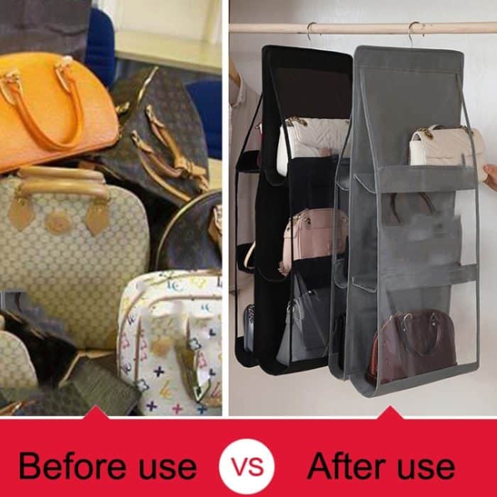 2 Stück doppelseitige transparente Aufbewahrungstasche für Schlafzimmer, Kleiderschrank, Aufbewahrung, staubdicht, Hängetasche, Gray 6 Grid, Black 6 Grid, Gray 8 Grid, Black 8 Grid – Bild 6