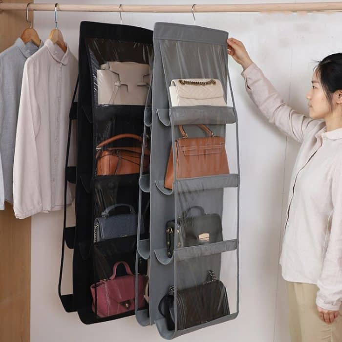 2 Stück doppelseitige transparente Aufbewahrungstasche für Schlafzimmer, Kleiderschrank, Aufbewahrung, staubdicht, Hängetasche, Gray 6 Grid, Black 6 Grid, Gray 8 Grid, Black 8 Grid – Bild 7