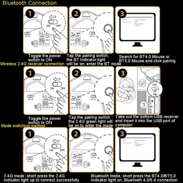 Inphic A9 Bluetooth 3-Modus-Maus, geräuschloses Laden, mechanisches Gefühl, kabellose Maus – Bild 14