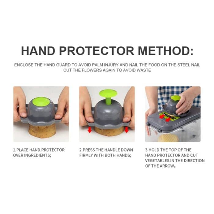 22-in-1 multifunktionaler Lebensmittelzerkleinerer, Reibe, Zwiebelwürfelschneider, Gemüseschneider mit 13 Edelstahlklingen, 22 in 1 Multifunctional – Bild 12