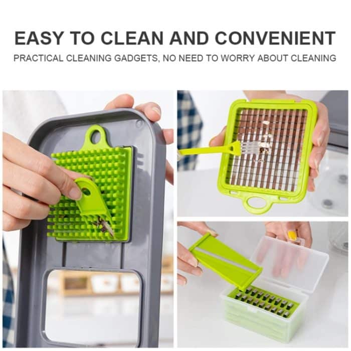 22-in-1 multifunktionaler Lebensmittelzerkleinerer, Reibe, Zwiebelwürfelschneider, Gemüseschneider mit 13 Edelstahlklingen, 22 in 1 Multifunctional – Bild 8