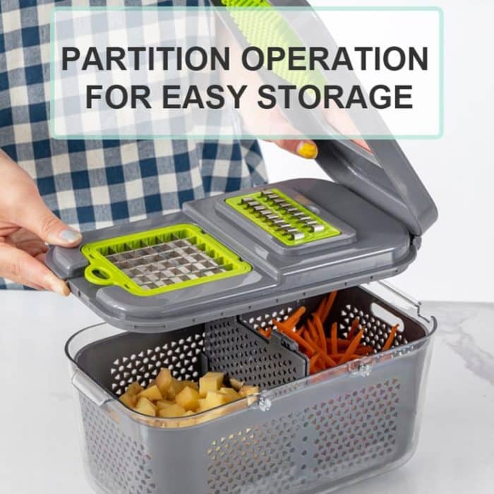 22-in-1 multifunktionaler Lebensmittelzerkleinerer, Reibe, Zwiebelwürfelschneider, Gemüseschneider mit 13 Edelstahlklingen, 22 in 1 Multifunctional – Bild 10