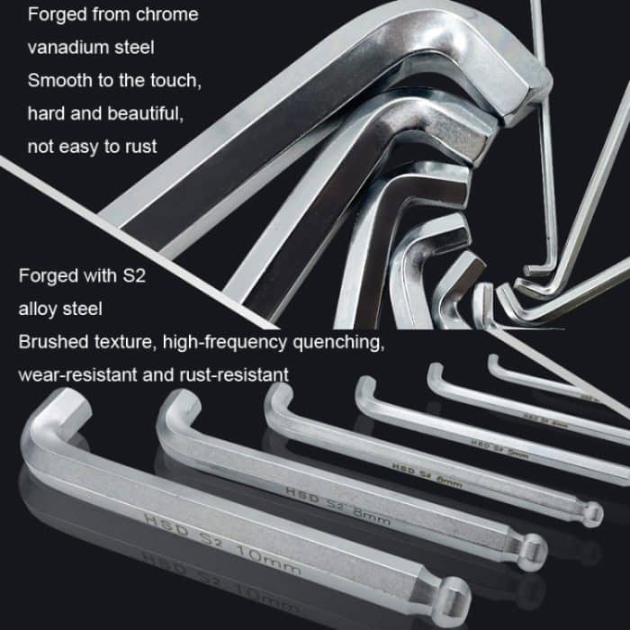Werkzeuge mit kurzem Kugelkopf-Sechskantschlüsselsatz, 9pcs/set HSD HSR-9 Short Version, 7pcs/set HSD HSS-7 Long Version, 9pcs/set HSD HSS-9 Long Version – Bild 6