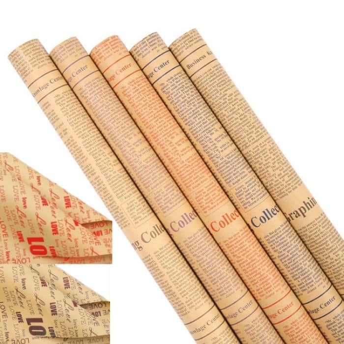 Englisches Zeitungs-Geschenkblumen-Verpackungsmaterial im Retro-Stil aus Rindsleder – Bild 2