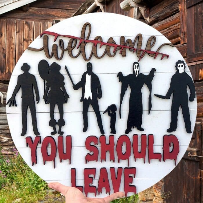 TBD0604037701A.jpg Halloween Holz Deko Türschild Horror Willkommensschild, Flat Printing Version, 3D Version – Bild 1