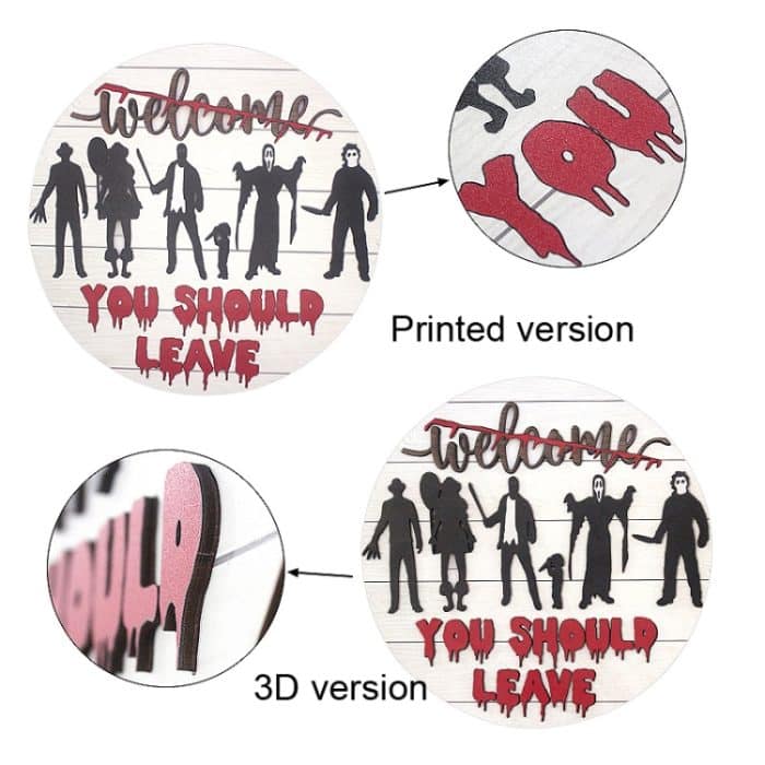 Halloween Holz Deko Türschild Horror Willkommensschild, Flat Printing Version, 3D Version – Bild 2