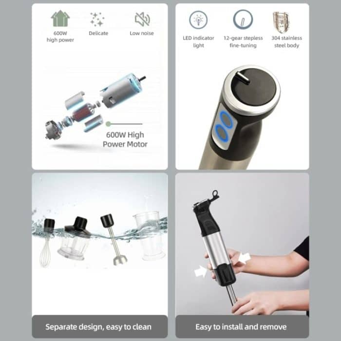 6-in-1 600 W multifunktionaler elektrischer Mixer, Edelstahl-Kochstab, US Plug, EU Plug, UK Plug – Bild 4