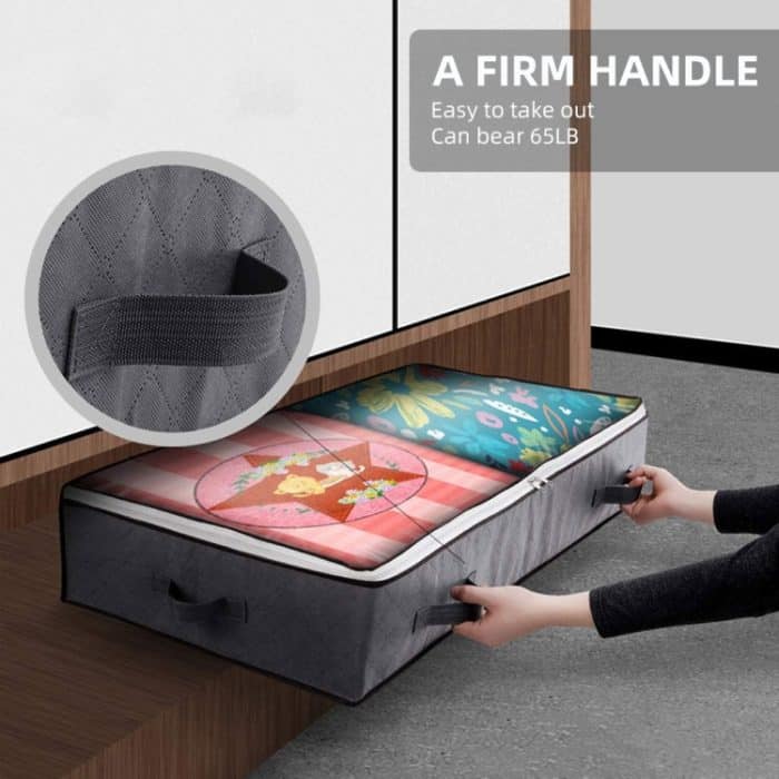 Faltbare Unterbett-Aufbewahrungstasche aus Vliesstoff für Kleidung, Decken und Schuhe, 100 x 50 x 15 cm, 100x50x15cm(4 Handles Deep Gray), 100x50x15cm(4 Handles Black) – Bild 7