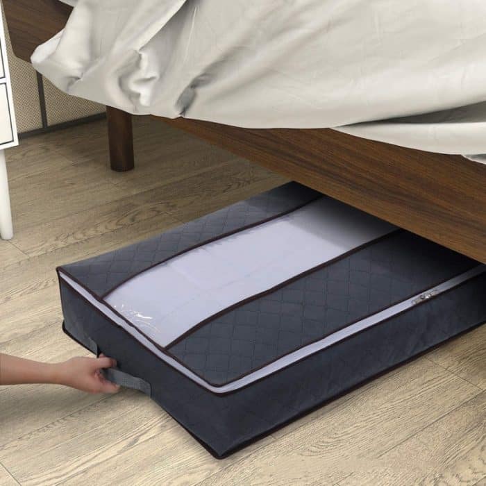 Faltbare Unterbett-Aufbewahrungstasche aus Vliesstoff für Kleidung, Decken, 100 x 50 x 18 cm, 100x50x18cm(Deep Gray Transparent Cover), 100x50x18cm(Deep Gray Semi -transparent) – Bild 7