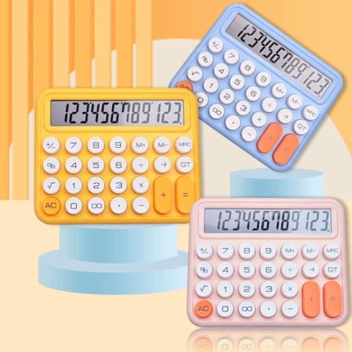 12-stelliger Taschenrechner mit mechanischer Tastatur. Niedlicher Taschenrechner mit großen Tasten, Large Yellow, Large Green, Large Pink – Bild 2
