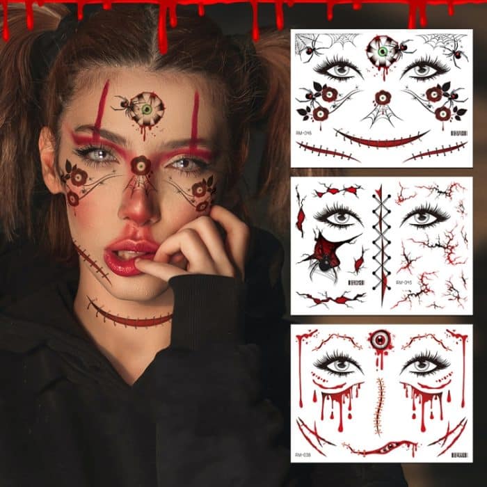 Halloween-Narben-wasserdichter Tattoo-Aufkleber, simulierte Gesicht-Horror-Aufkleber, RM-037, RM-038, RM-039, RM-040, RM-041, RM-042, RM-043, RM-044, RM-045, RM-046 – Bild 2