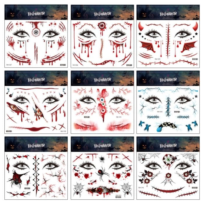 Halloween-Narben-wasserdichter Tattoo-Aufkleber, simulierte Gesicht-Horror-Aufkleber, RM-037, RM-038, RM-039, RM-040, RM-041, RM-042, RM-043, RM-044, RM-045, RM-046 – Bild 4