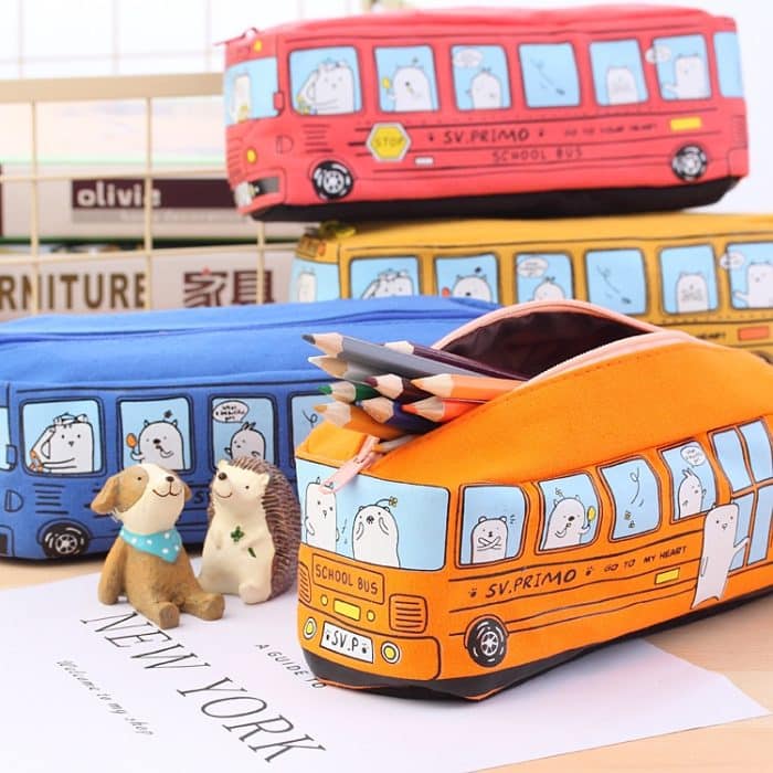 Cartoon Bus Student Briefpapier Federmäppchen Große Kapazität Leinwand Briefpapier Box – Bild 7