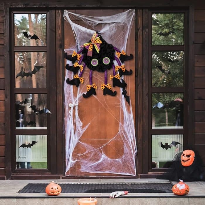 Halloween-Kranz-Fensteranhänger aus Stoff, zum Aufhängen an der Tür mit Spinnenmotiv – Bild 2