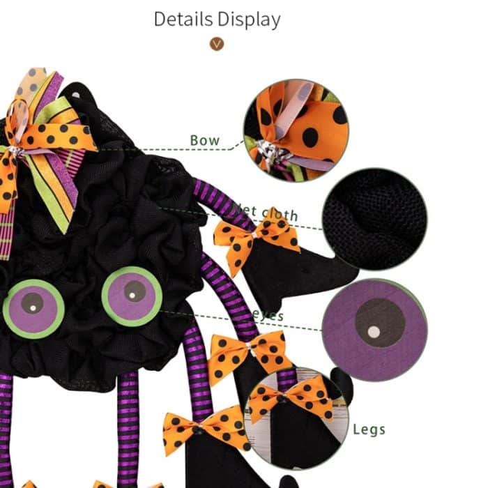 Halloween-Kranz-Fensteranhänger aus Stoff, zum Aufhängen an der Tür mit Spinnenmotiv – Bild 5