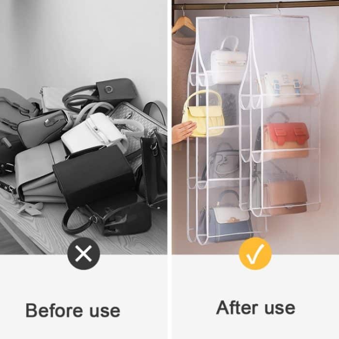 Taschenaufbewahrung, hängende Tasche, Garderobe, hängende, staubdichte Stoff-Aufbewahrungstasche, 6 Pockets White, 8 Pokets White, 6 Pockets Gray, 8 Pockets Gray – Bild 4