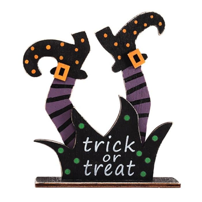 Halloween-Dekorationen, Hexengeist, bemalte Holzornamente, Party-Dekorations-Requisiten, Witch Leg, Witch Boots, Broom Witch, Purple Witch, Ghost – Bild 1