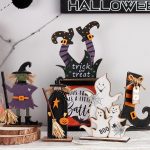 Halloween-Dekorationen, Hexengeist, bemalte Holzornamente, Party-Dekorations-Requisiten, Witch Leg, Witch Boots, Broom Witch, Purple Witch, Ghost – Bild 2