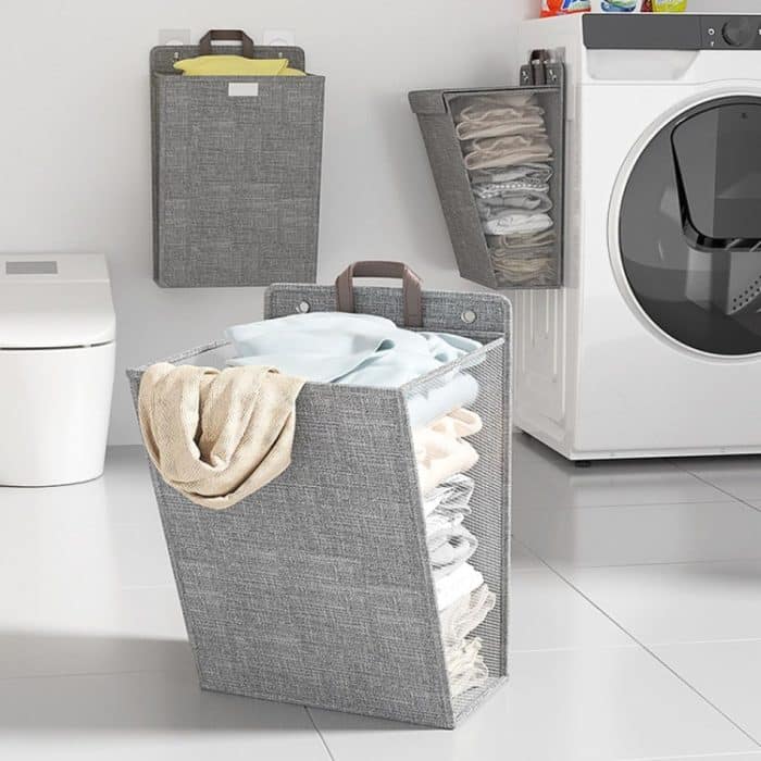 Faltbarer Wäschekorb zum Aufhängen, Organizer für schmutzige Kleidung mit Deckel, Gray  45 x 35 x 10cm, Beige 45 x 35 x 10cm, Gray  56 x 39 x 13cm, Beige 56 x 39 x 13cm – Bild 3