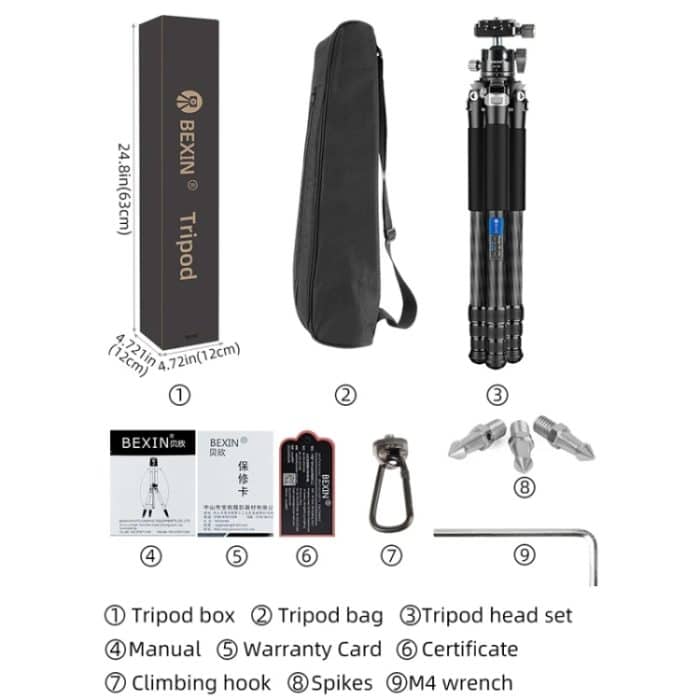 Tragbares Klappstativ aus Kohlefaser für Spiegelreflexkameras, kardanische Fotografie-Halterung mit niedrigem Schwerpunkt, BEXIN RC254, BEXIN RC254+LH-28 – Bild 14