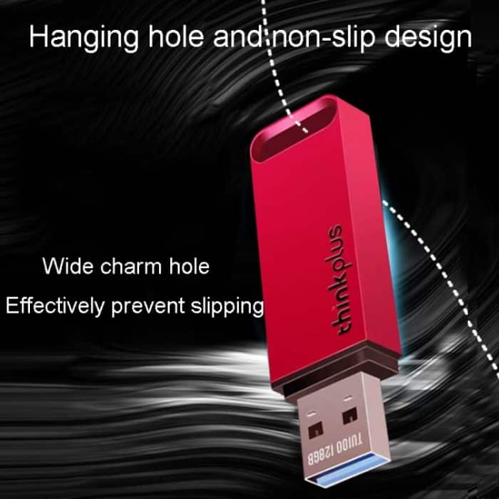 Lenovo Thinkplus TU100 USB3.1 Hochgeschwindigkeits-Flash-Laufwerk Mini-USB-Speicherplatte mit Metallstecker und Kappe, TU100 128G(Red) – Bild 6