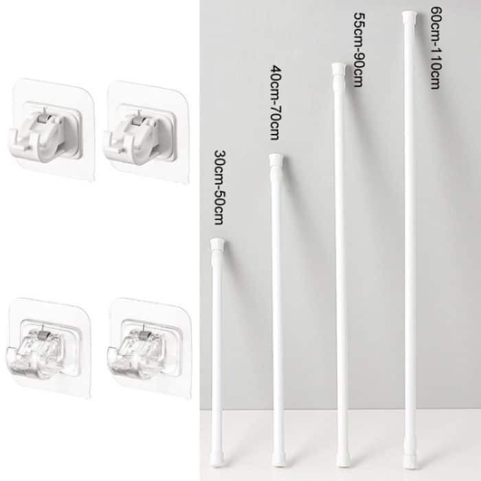 Backfarbe No Punch Curtain Teleskopstangenhaken Stützhalterung, 30cm-50cm, 40cm-70cm, 55cm-90cm, 60cm-110cm, White Hook 2pcs/set, Transparent Hook 2pcs/set – Bild 2
