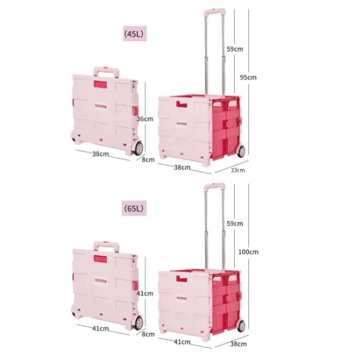 Tragbarer, zusammenklappbarer Einkaufswagen aus Kunststoff, kleiner Einkaufswagen für den Lebensmitteleinkauf, Two Wheels Dark Blue, Two Wheels Green, Two Wheels Rose Pink, Universal Wheel Pink, Universal Wheel Black, Universal Wheel Green... – Bild 11