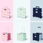 Tragbarer, zusammenklappbarer Einkaufswagen aus Kunststoff, kleiner Einkaufswagen für den Lebensmitteleinkauf, Two Wheels Dark Blue, Two Wheels Green, Two Wheels Rose Pink, Universal Wheel Pink, Universal Wheel Black, Universal Wheel Green... – Bild 2