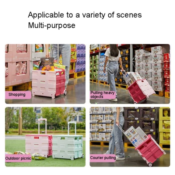 Tragbarer, zusammenklappbarer Einkaufswagen aus Kunststoff, kleiner Einkaufswagen für den Lebensmitteleinkauf, Two Wheels Dark Blue, Two Wheels Green, Two Wheels Rose Pink, Universal Wheel Pink, Universal Wheel Black, Universal Wheel Green... – Bild 10