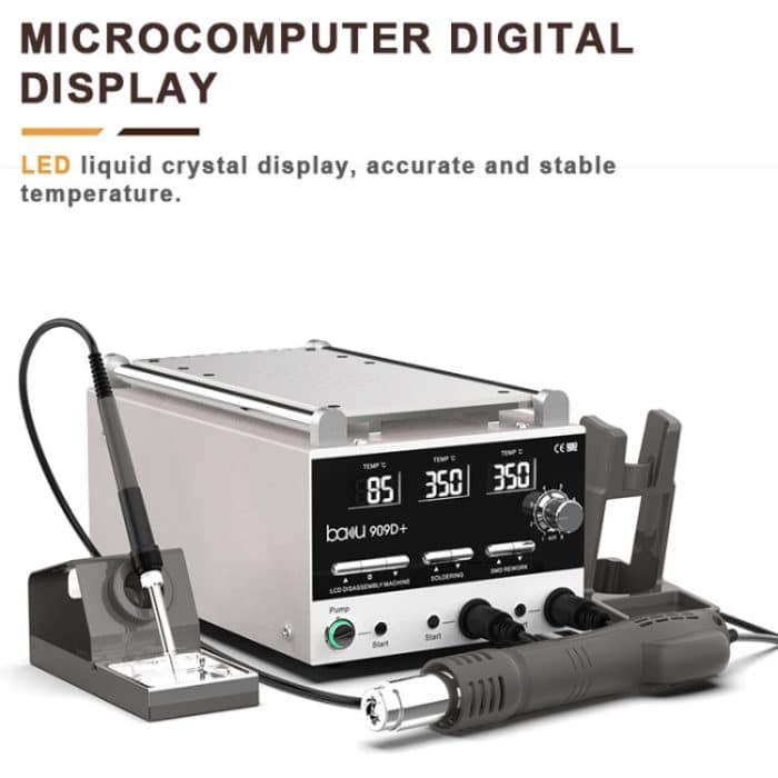 Baku BA-909D+ 750 W 3-in-1-Heißluft-Lötstation, Bildschirmentferner für Mobiltelefone, US Plug 110V, EU Plug 220V – Bild 4