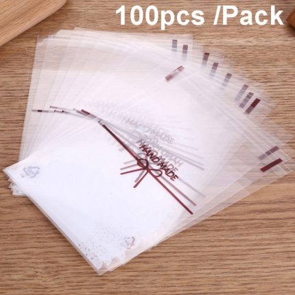 Selbstklebende Keksbeutel mit weißer Spitze und Schleife, Backverpackung, 100pcs /Pack 7x7cm, 100pcs /Pack 10x10cm, 100pcs /Pack 15x15cm